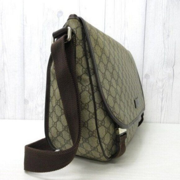 Authentic Gucci GG Plus XL Messenger Bag Canvas Monogram Flap Logo Supreme Tan - Picture 9 of 16
